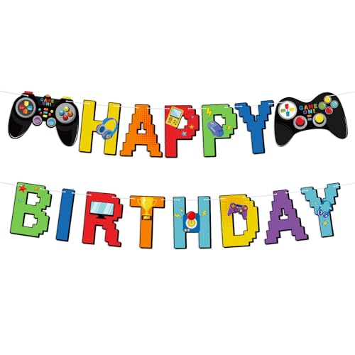 Abilat Video Game Happy Birthday Banner Gamer Controller Party Supplies