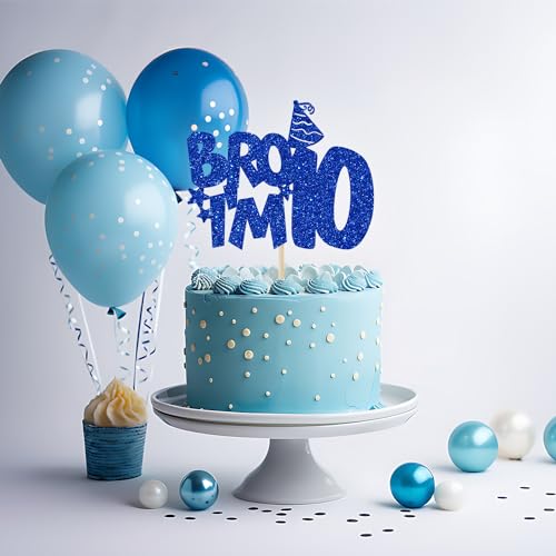Bro I'm 10 Cake Topper | 10th Birthday Party Decoration | Blue Glitter