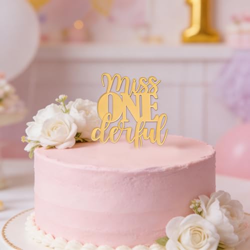 Miss ONEderful Cake Topper - Gold Acrylic First Birthday Decoration