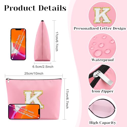 Mxrymvu Personalized Initial Makeup Bag Oxford Cloth Cosmetic Pouch Letter K