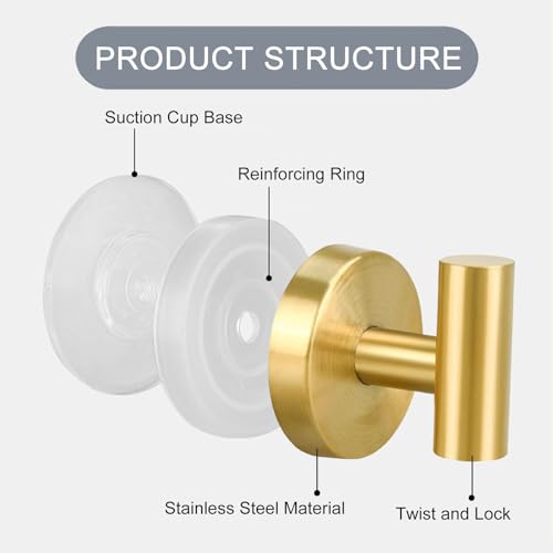 Wexecon 2-Pack Stainless Steel Suction Cup Hooks - No Drill, Removable & Reusable for Bathroom & Kitchen