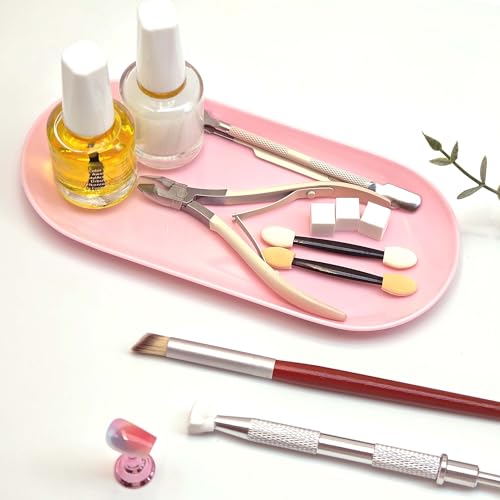 Pink Nail Tool Tray & Oval Manicure Display Dish for Cosmetics