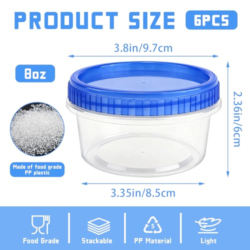 8 Oz Stackable Freezer Containers with Screw On Lids - 6 Pack