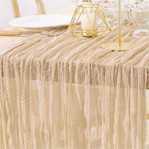 Champagne Cheesecloth Table Runner 13ft Boho Rustic Decor - MLMW
