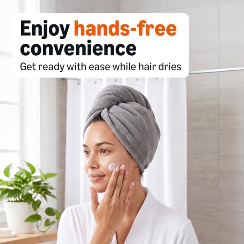 Amazon Basics Microfiber Hair Towel Wrap 2-Pack - Quick Dry, Grey/Beige, Elastic Closure