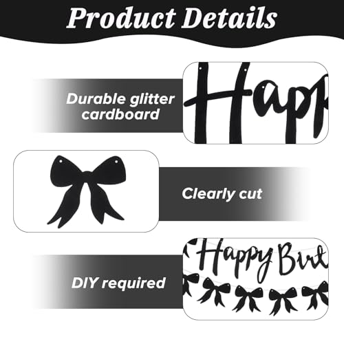 Black Bow Birthday Banner & Garland - Elegant Party Decorations