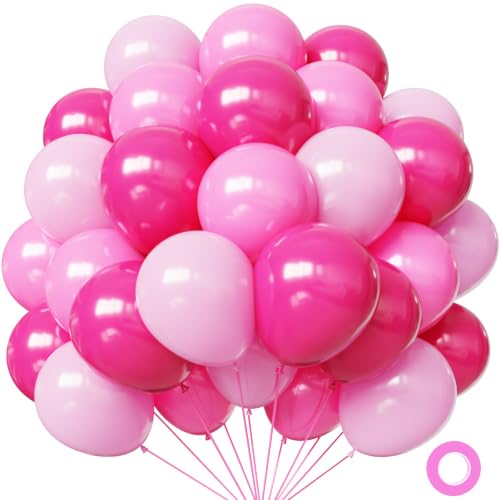 Hiquaty 50-Piece Pink and Rose Red Latex Balloon Set for Party Decor