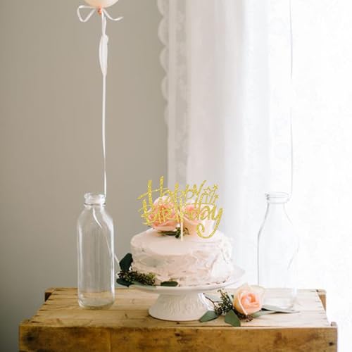 Happy Birthday Cake Topper - Gold Glitter Decoration for Parties