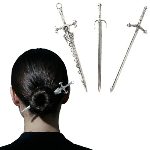 Gothic Metal Sword Hair Sticks 3PCS Dragon Hair Pins for Updos