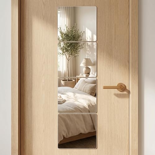 4-Pack Acrylic Mirror Tiles, 8 x 8 Inch Stick-On Shatter-Resistant Mirrors