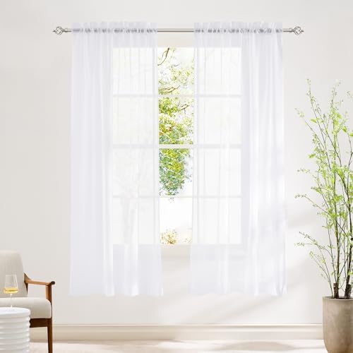 NICETOWN White Sheer Curtains 42"W x 72"L (Pack of 2) for Nursery