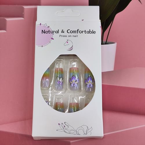 Pastel Rainbow Floral Press On Nails Medium Square Reusable Set