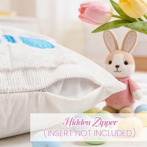 Easter Throw Pillow Covers 18x18 - Set of 2 Bunny Design