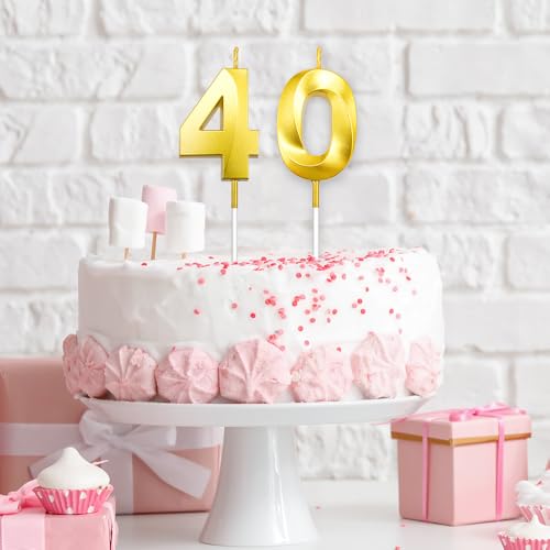 Karyllena 40th Birthday Candles - Gold Number Cake Topper, 2 Pcs