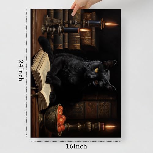 Gothic Cat Canvas Wall Art - 16x24 Inch Vintage Print