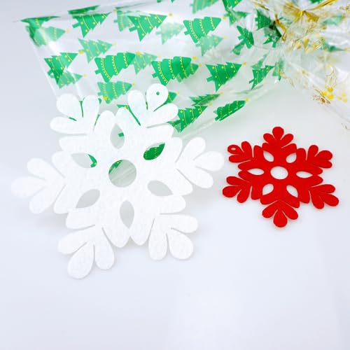Bulk Felt Snowflake Ornaments - White and Red Holiday Decorations for Winter Parties