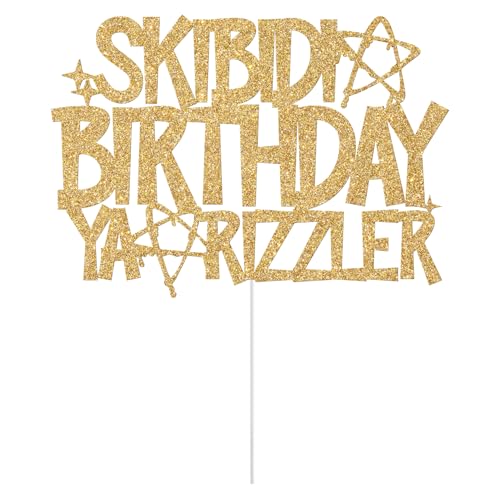 Skibidi Birthday Ya Rizzler Cake Topper Gold Glitter Party Decoration