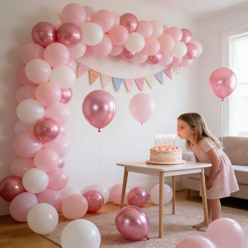 60-Piece Pink and White Latex Balloon Set for Parties