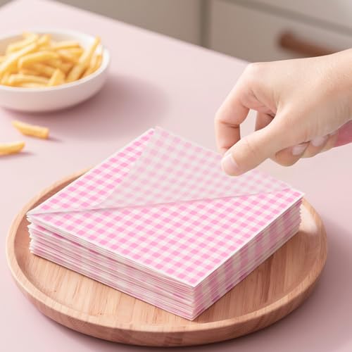 Pink Checkered Waxed Deli Paper Sheets 7x7in for Sandwiches & Burgers - 100pcs Neyimqr