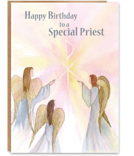 Priest Birthday Card WX-452 with Psalm 139:14, Angel Design, 5x7 Inch
