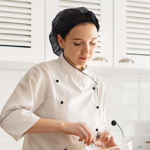 Black 6-Piece Chef Hat Set Unisex Mesh Cooking Hats Food Service Hair Nets