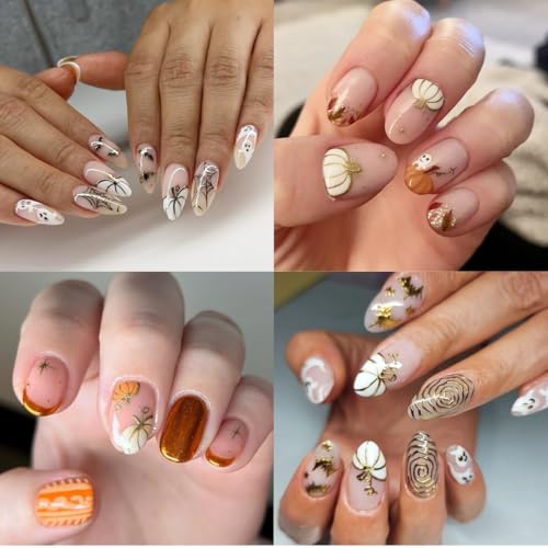 Sutaozhi 5Pcs Fall & Halloween Nail Art Stickers 3D Self-Adhesive Pumpkin Maple Leaf Decals