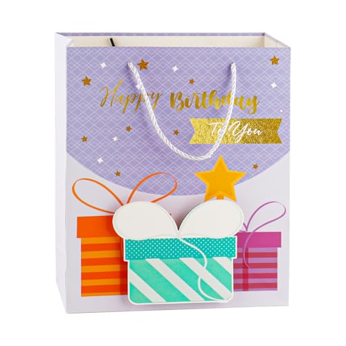 HUIYOULAI 3D Lavender Birthday Gift Bag with Card & Tissue Paper