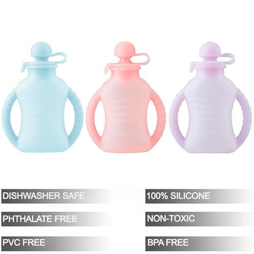 PandaEar Silicone Baby Food Pouches Set - 3 Pack, 4oz, BPA-Free