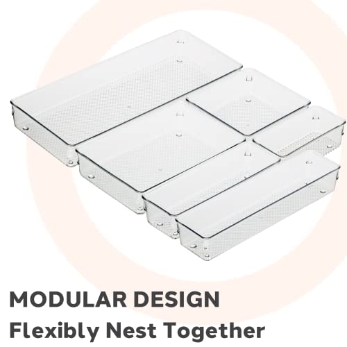Oggi Clear Drawer Organizer 2-Pack - 6.25" x 15.75" Bins for Kitchen, Office, and Bathroom Storage