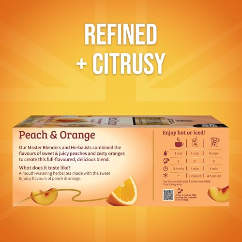 Twinings Peach & Orange Herbal Tea - 100 Individually Wrapped Caffeine-Free Bags, Juicy & Fruity, Hot or Iced, Pack of 1