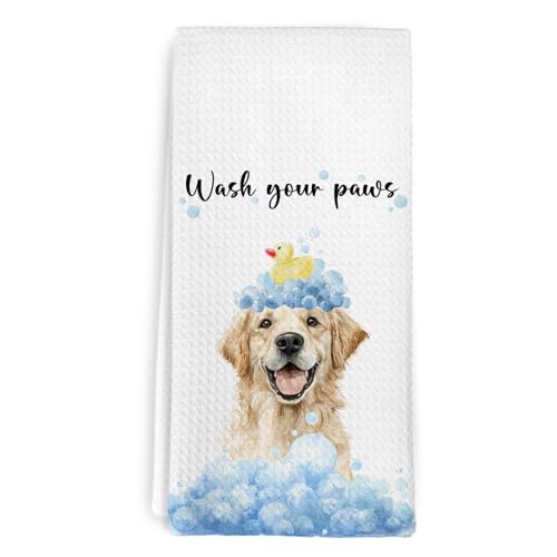 Golden Retriever Hand Towels - Funny Bathroom Kitchen Decor, 16x24 Inch