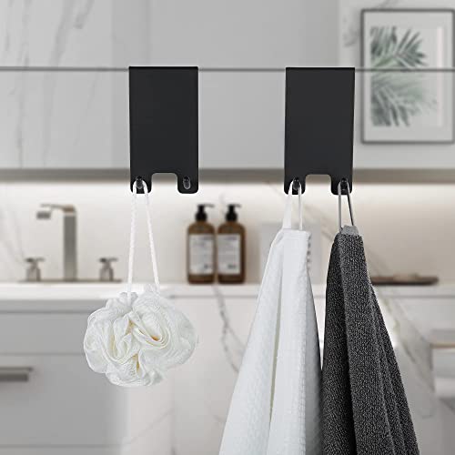 Taozun Black Shower Door Hooks for Frameless Glass - 2 Pack Stainless Steel