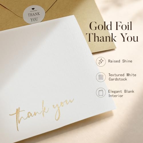 Vienrose 30 Pack Thank You Cards with Kraft Envelopes & Gold Foil Stickers