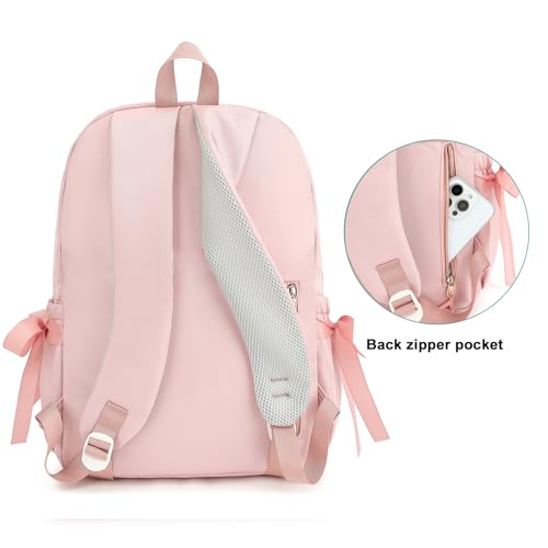 Cute Kawaii School Backpack for Girls - 15-Inch Pink Bow Bookbag