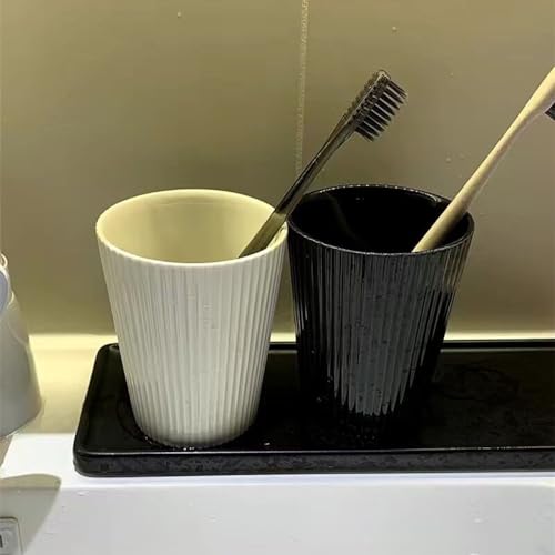 Wongwongcat White Ceramic Vertical Stripe Toothbrush Cup - Couple Bathroom Tumbler & Coffee Mug