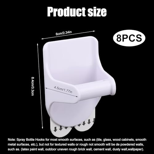8-Pack Wall Mount Spray Bottle Holder with Strong Adhesive Hooks