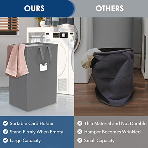 Marching Pin 75L Grey Laundry Hamper with Handles - Waterproof Tall Clothes Basket for Bedroom & Bathroom
