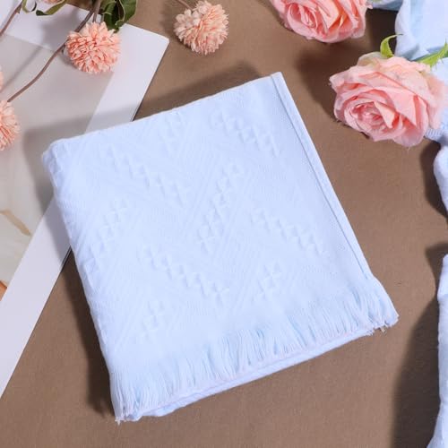 KFHENSOMR Boho Turkish Cotton Hand Towels, 14x30 Inch - Light Blue (2 Pack)
