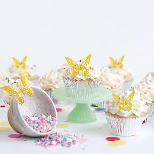 36Pcs 3D Butterfly Cake Toppers - Gold Decorations for Parties