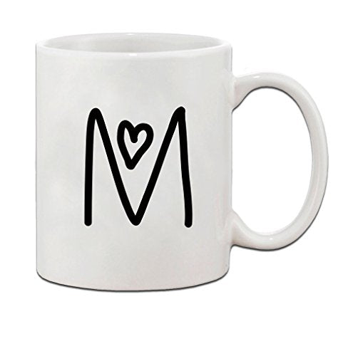 Personalized Heart Initial Ceramic Mug - Holiday Christmas Coffee Cup Gift for Men & Women