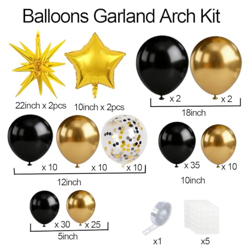 Black and Gold Balloon Garland Arch Kit - 138pcs Graduation Party Decor