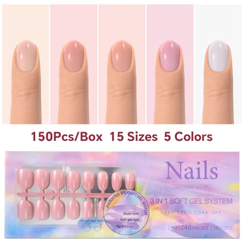 KADS 150Pcs Short Press On Nails Square Almond False Nail Set
