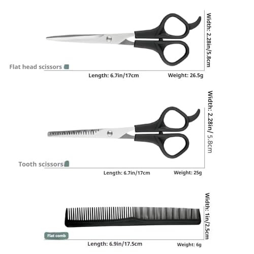 TIKIYOUN Professional 6.7-Inch Black Hair Cutting Shears Set with Thinning Scissors and Comb