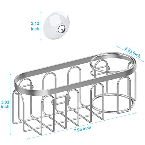 Yazoni 2-in-1 Silver Sponge Holder - Rustproof Sink Caddy with 3 Suction Cups