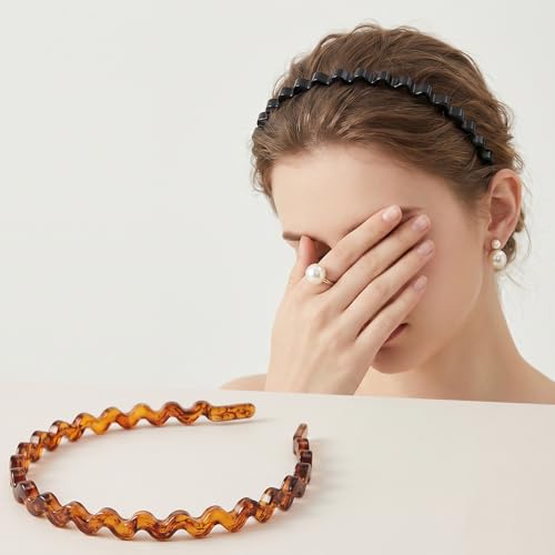 Amabro 4-Pack Wavy U-Shaped Hair Comb Headbands Non-Slip Plastic Hair Bands