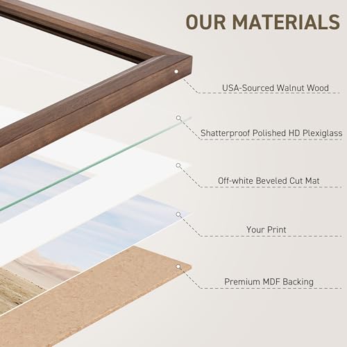 Venusmiles 5x7 Solid Walnut Picture Frame with Removable Mat