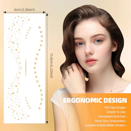 Mittimiya Gold Glitter Freckles Face Tattoo - 12 Sheets Waterproof Fairy Speckles Makeup Patches for Festivals and Raves