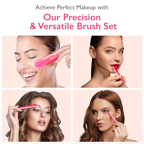 Anactoro Mini Travel Makeup Brush Set with Mirror - 5 Pcs