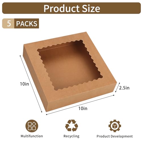 Moretoes 5-Pack 10x10x2.5 Inch Bakery Boxes with Window