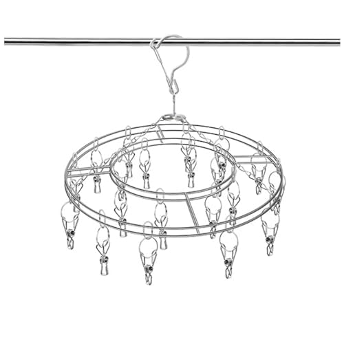 Stainless Steel Sock Drying Rack with 20 Clips, Windproof Laundry Hanger
